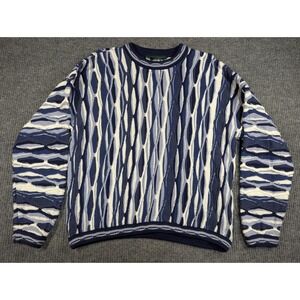 Vintage‎ Tundra Canada Sweater Mens XL Blue White Cable Knit Pullover Mercerized